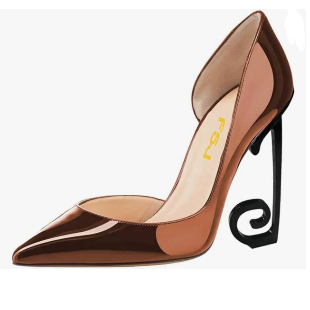 FSJ Brown Pointed Toe Pumps for Women Black High Heel Dorsay Party Prom Shoe